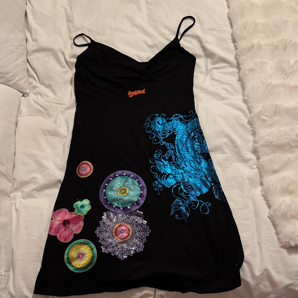 Desigual Black Dress with Colorful Embellishments